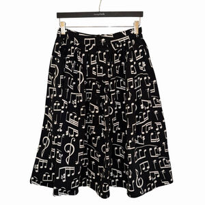 Sunny Girl Black Musical Notes A-Line Skater Skirt Size Medium Retro Fit & Flare
